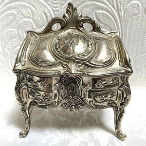 Antique Silver French Desk Style Jewelry Box